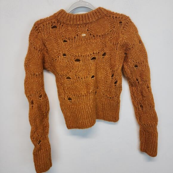 H&M Pointelle Crop Sweater Size S Burnt Orange Long Sleeve Wool Alpaca Autumn - Picture 3 of 10